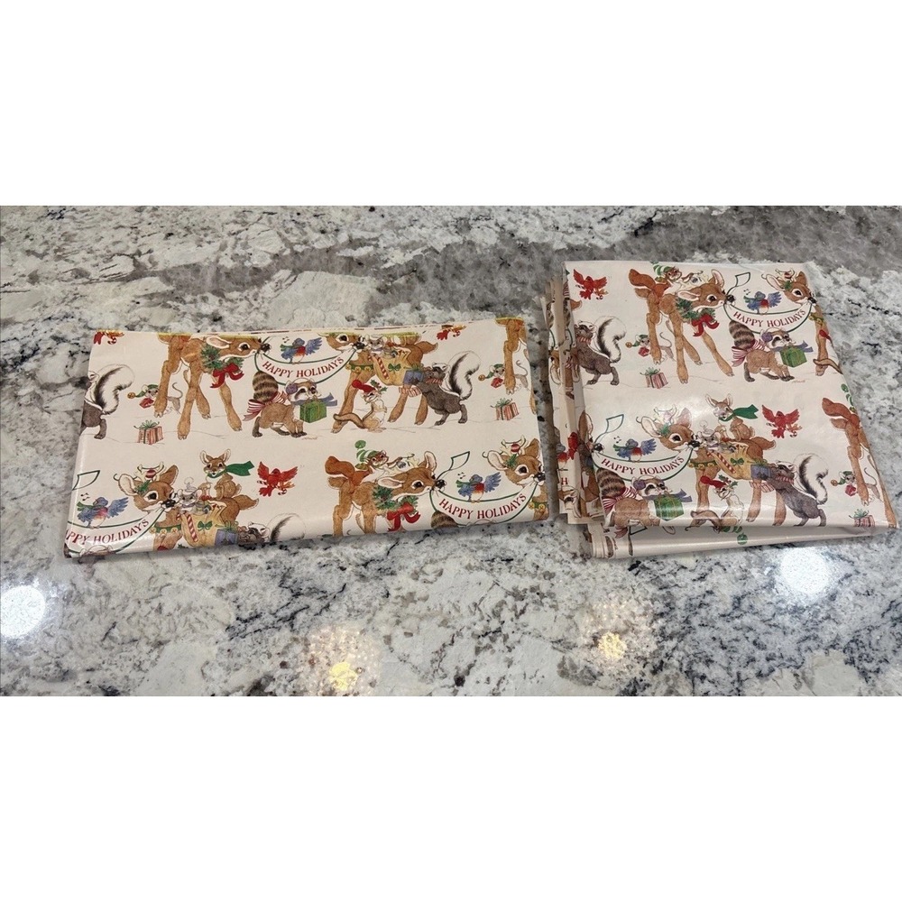 9 VTG LK‎ Powell Woodland Animals Happy Holidays Wrapping Paper gift wrap READ - Picture 13 of 16